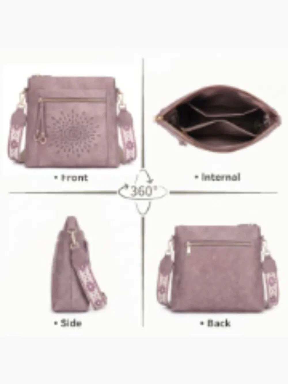 Faux Leather Multi-Pocket Hobo Crossbody Bag with Adjustable Guitar Strap